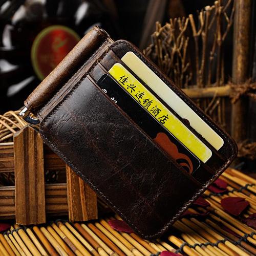 Genuine Leather Mens Cool Slim Leather Wallet Card Wallet Holders Men Front Pocket Wallet for Men