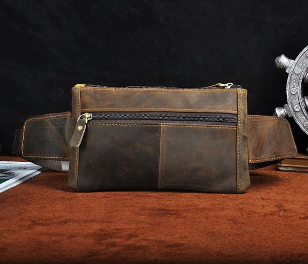 Vintage Leather Fanny Pack Mens Waist Bag Hip Pack Belt Bag for Men