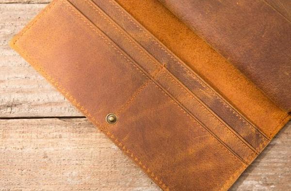Vintage Slim long Wallet Leather Mens Tan Wallet Long Wallet for Men