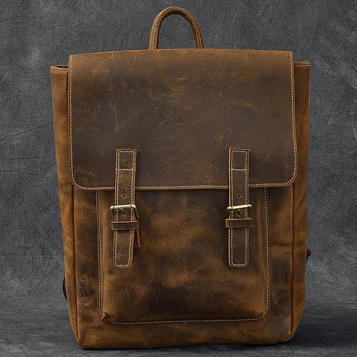 Brown Leather Mens 14 Laptop Backpack Hiking Backpack Travel Backpack College Bag for Men