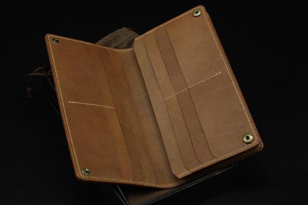 Handmade Leather Tooled Xiuhpohualli Calendar Mens Long Wallet Cool Leather Wallet Clutch Wallet for Men