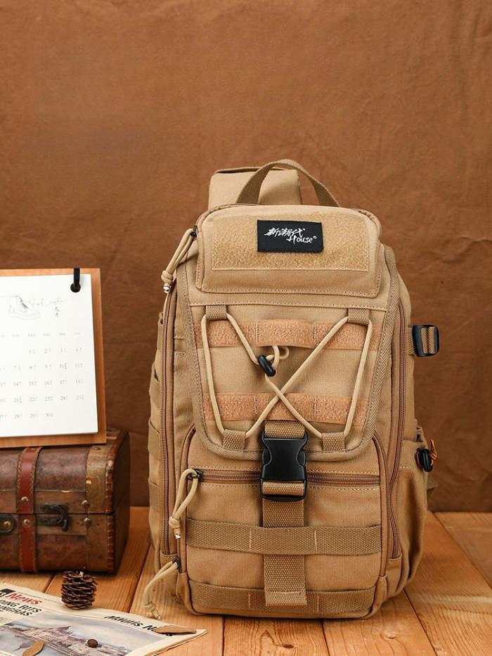 Khaki Tactical Canvas Large Sling Bag For Men Military Khaki Sling Bag For Big Men