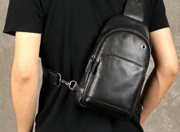 Genuine Leather Mens Cool Chest Bag Sling Bag Crossbody Bag Travel Bag Hiking Bag for men