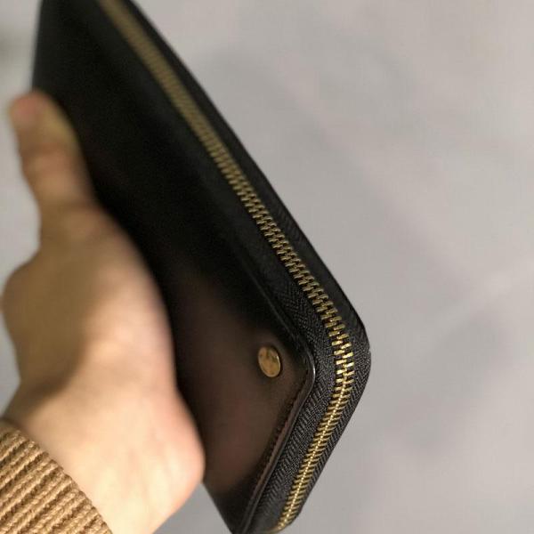Genuine Leather Mens Cool Long Leather Wallet Zipper Clutch Wristlet Wallet for Men