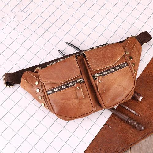 Best Leather Fanny Pack Men's Brown Chest Bag Leather Hip Bag Leather Belt Bag Waist Bag For Men