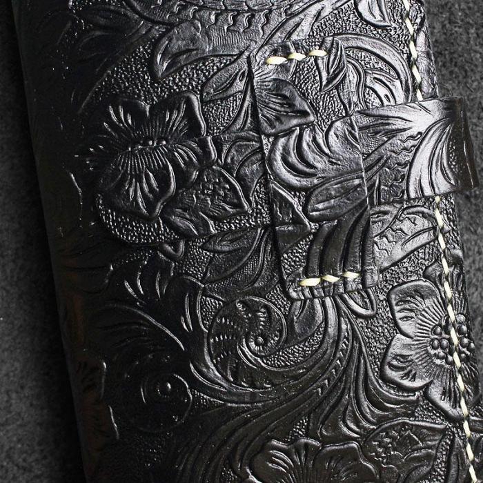 Handmade Leather Floral Mens Cool Travel Long Wallet Card Holder Card Slim Clutch Wallets for Men