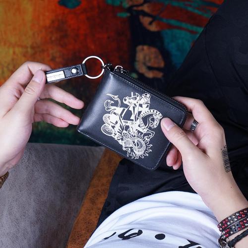 Genuine Leather Mens Chain Biker Wallet Cool Zipper Leather Wallet Bifold billfold Wallets