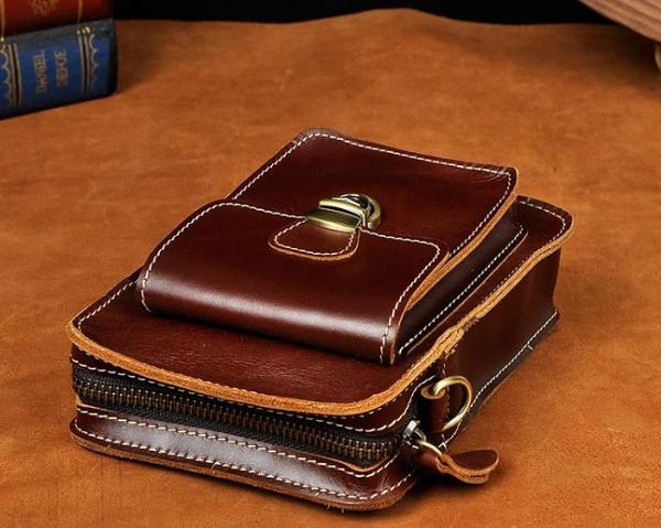 Cool Mens Small Leather Belt Pouch Holster Belt Case Waist Pouch Side Bag for Men