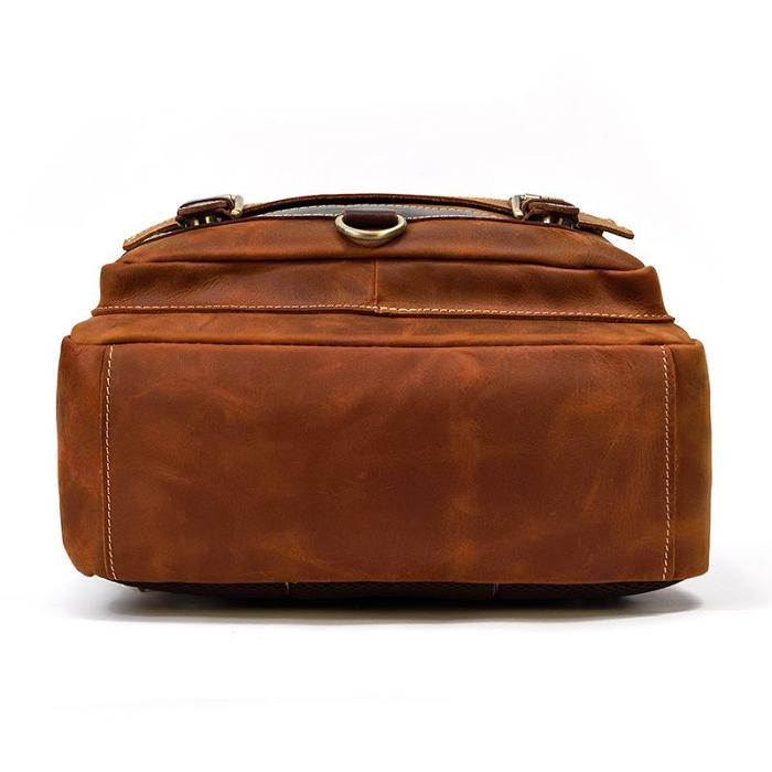 Casual Brown Mens Leather Large School Backpack Satchel Backpack Computer Backpack For Men