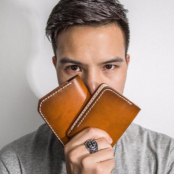 Handmade Mens Cool billfold Leather Wallet Men Small Slim Wallets Bifold for Men