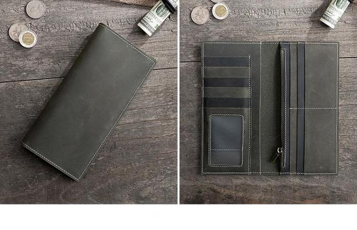 Handmade Leather Mens Clutch Wallet Cool Leather Wallet Long Phone Wallets for Men