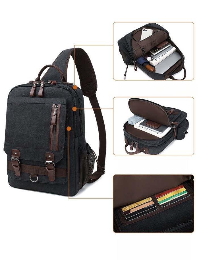 Gray School Canvas Large Sling Bag For Men Business Canvas Sling Bag For Big Men