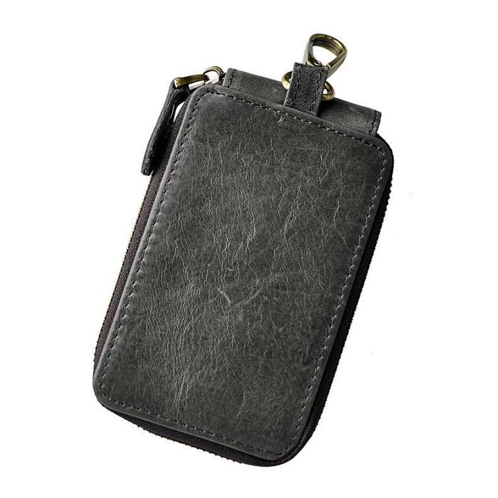 Vintage Leather Mens Small Key Zipper Wallets Cool Card Wallet for Men