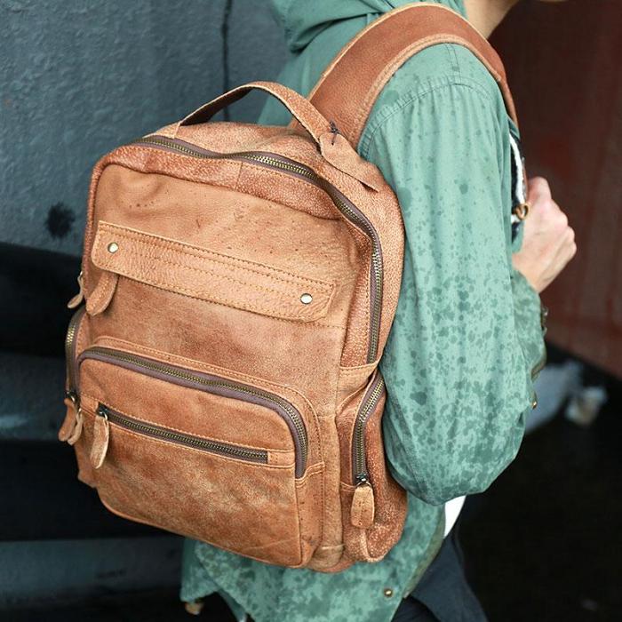 Cool Brown Mens Leather Backpack Travel Backpacks School Backpacks for men