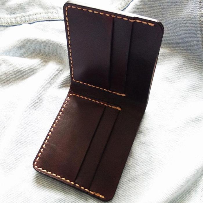 Leather Mens Slim Coffee Front Pocket Bifold Small Wallets Card Wallet for Men