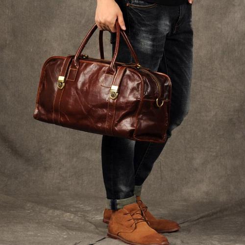 Genuine Leather Mens Cool Weekender Bag Travel Bag Duffle Bags Overnight Bag Holdall Bag for men