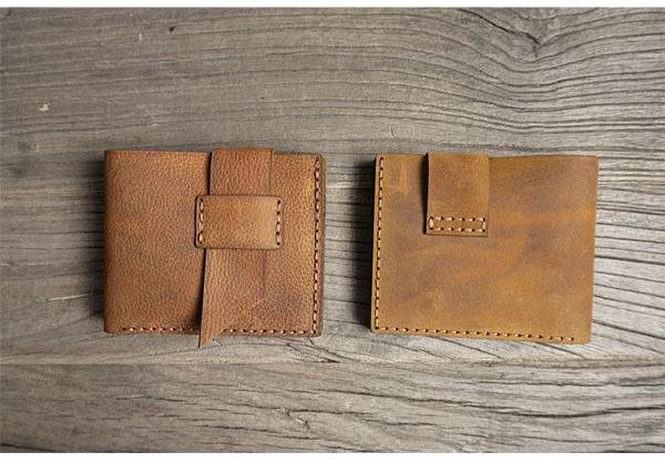 Handmade Brown Leather Mens Bifold Billfold Wallets Slim Brown Small Wallet for Men