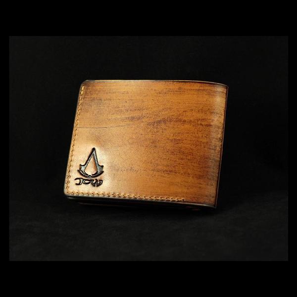 Handmade Leather Tooled Assassins Creed Mens billfold Wallet Cool Leather Wallet Slim Wallet for Men