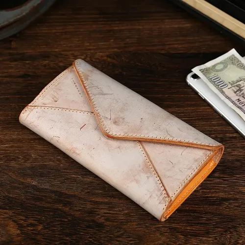 Handmade Leather Mens Gray Envelope Long Wallet Blue Long Wallet Clutch Bag For Men