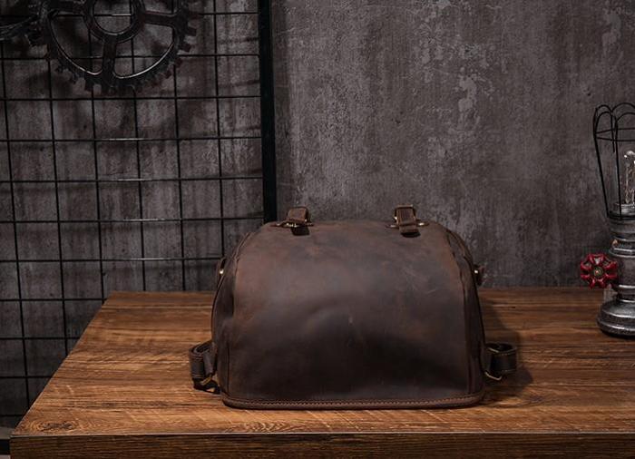 Coffee Cool Mens Leather Hiking Backpack Large Travel Backpack Leather Backpack for Men