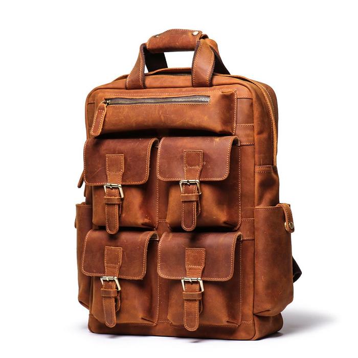 Cool Brown Mens Leather Dark Brown 15 Backpack Travel Backpack College Backpack Computer Backpack for Men