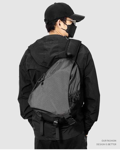 Black Leathette Travel Large Sling Bag For Big Men Cool Nylon Large Hiking Sling Bag For Big Men