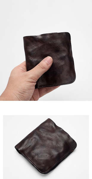 Dark Brown Handmade Leather Mens Bifold Small Wallet Brown billfold Wallet Card Wallet For Men