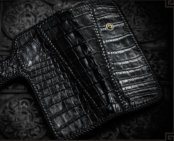 Handmade Leather Black Mens Chain Biker Wallet Cool Leather Wallet Long Clutch Wallets for Men