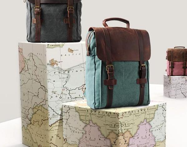 Cool Mens Canvas Leather Travel Backpack Canvas Backpack Canvas School Bag for Men
