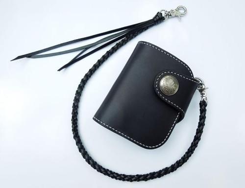 Handmade Leather Biker Wallet Mens Cool Short Chain Wallet Trucker Wallet with Chain