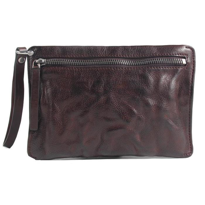 Fashion Leather Mens Clutch Cool Black Slim Wallet Zipper Clutch Wristlet Wallets for Men