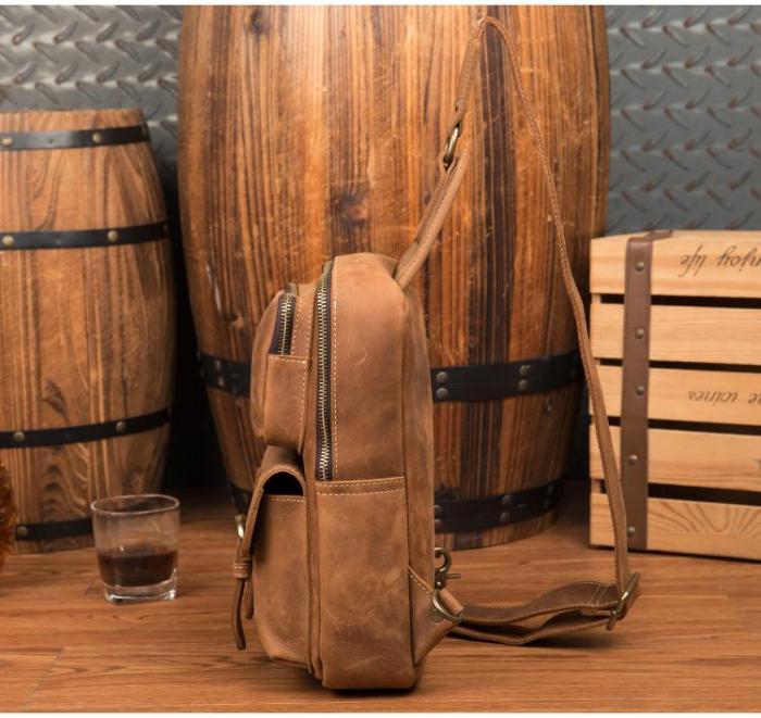 Leather Mens Cool Sling Bag Crossbody Bag Chest Bag for men