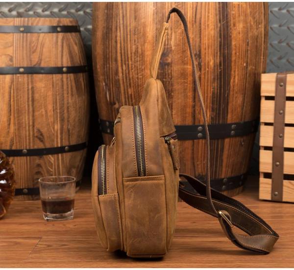 Leather Mens Cool Sling Bag Crossbody Bag Chest Bag for men