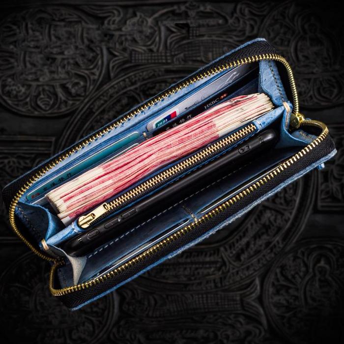 Handmade Leather Mens Chain Biker Wallet Cool Leather Wallet Long Clutch Wallets for Men