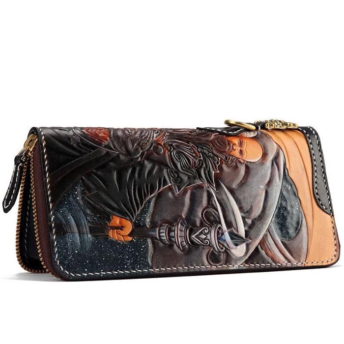 Handmade Leather Taming Dragon Mage Mens Chain Biker Wallet Cool Leather Wallet With Chain Wallets for Men