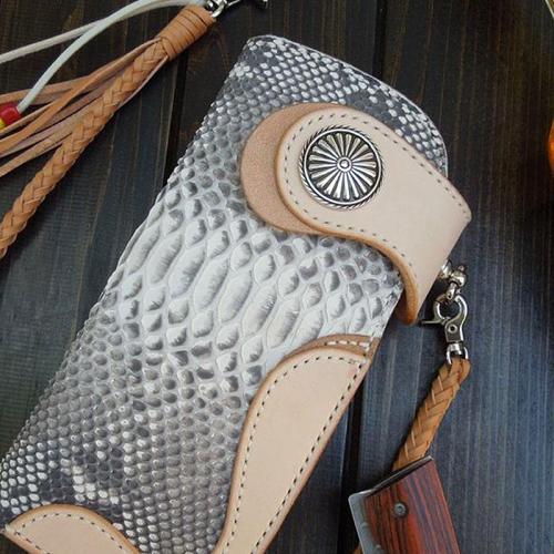 Handmade Leather Biker Wallet Mens Cool Chain Wallet Trucker Wallet with Chain