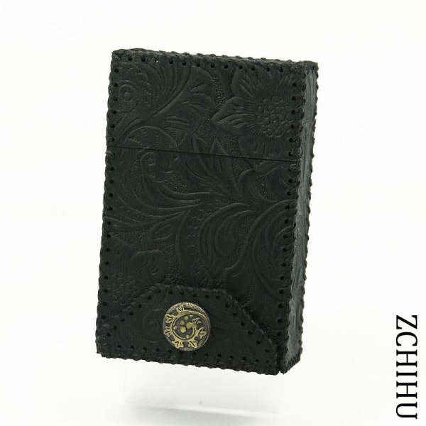 Handmade Cool Leather Mens Black Engraved Cigarette Holder Case Cigarette Holder for Men