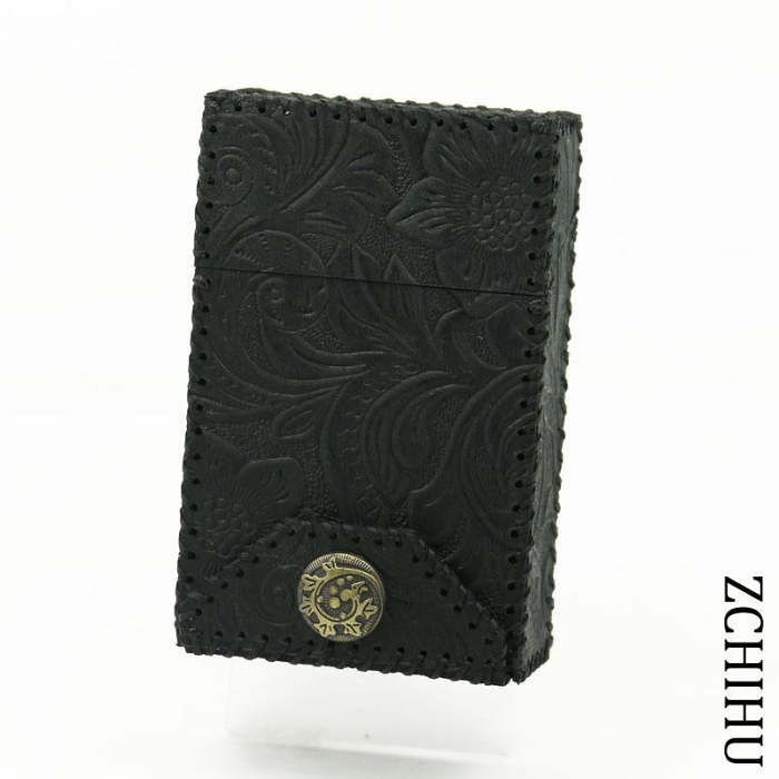 Handmade Cool Leather Mens Black Engraved Cigarette Holder Case Cigarette Holder for Men