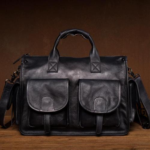 Cool Brown Leather Mens 14 inches Laptop Briefcase Black Business Side Bag Work Bag for Men