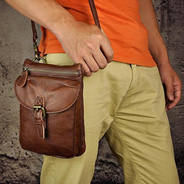 Leather Belt Pouch Mens Waist Bag Shoulder Bag for Men