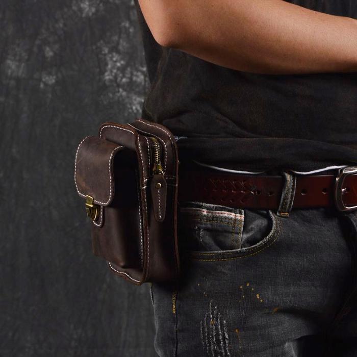 Vintage Leather Cigarette Case Belt Pouch for Men Waist Bags BELT BAG For Men