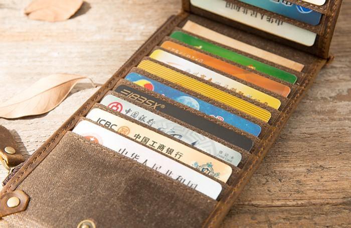 Cool Canvas Leather Mens Bifold Long Cards Wallet Long Wallet for Men