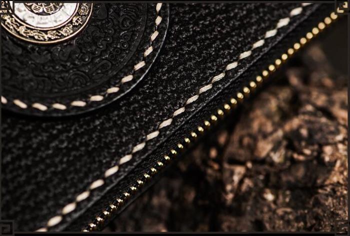 Handmade Leather Tibetan Mens Chain Biker Wallet Cool Leather Wallet Long Clutch Wallets for Men