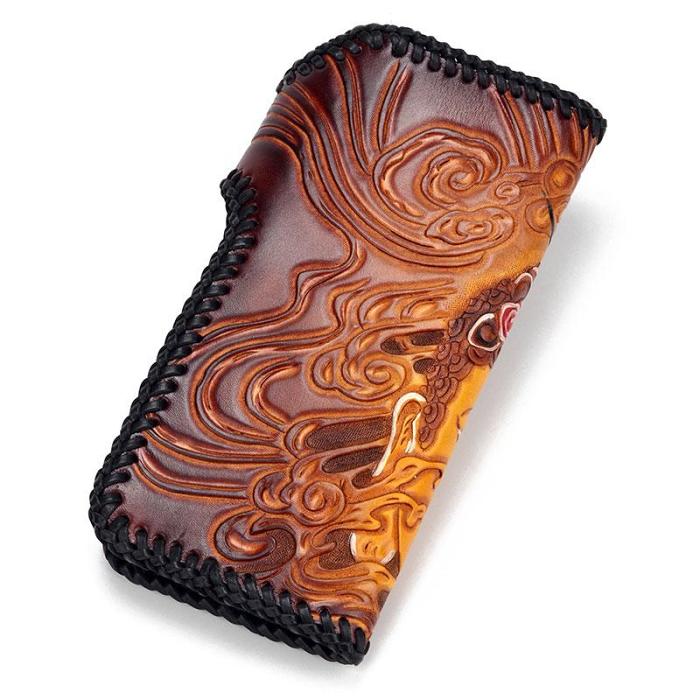 Handmade Leather Buddha&Demon Mens Chain Biker Wallet Cool Leather Wallet With Chain Wallets for Men
