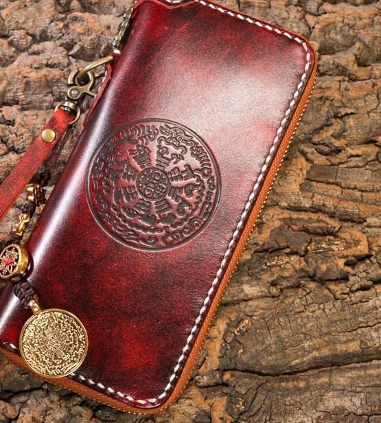 Handmade Leather Mens Chain Biker Wallet Cool Leather Wallet Long Phone Wallets for Men