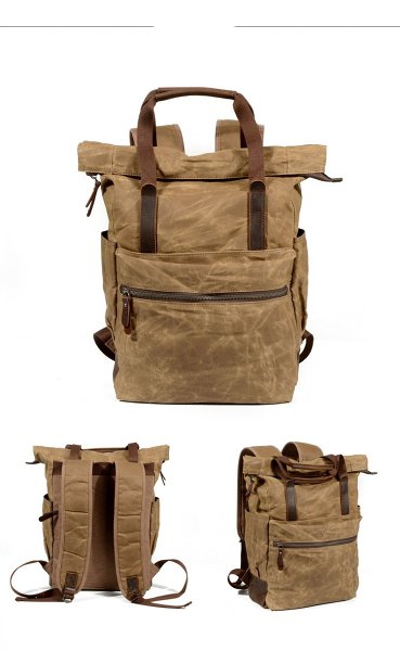 Cool Canvas Leather Mens Black College Backpack 15'' Computer Backpack Travel Backpack Hiking Bag for Men