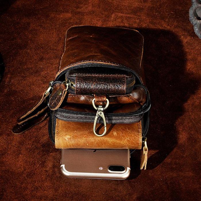 Mens Small Leather Belt Pouch Holster Belt Case Cell Phone Waist Pouch for Men