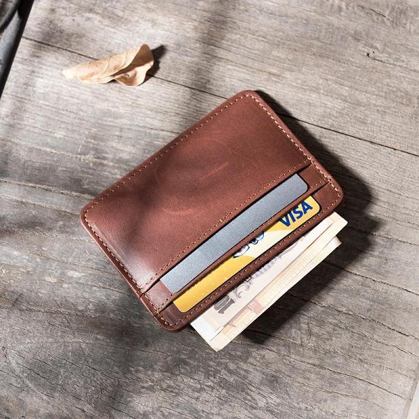 Handmade Leather Mens Cool Short Wallet Card Holder Small Card Slim Wallets for Men