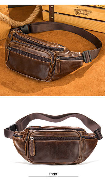 Small Leather Fanny Pack Men's Black Chest Bag Leather Hip Bag Small Waist Bag For Men