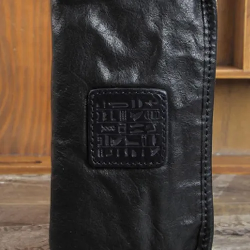 Handmade Genuine Leather Mens Cool Long Leather Wallet Zipper Clutch Wristlet Wallet for Men